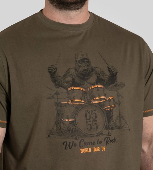 D555 Stockton Gorilla Playing Drums Crew Neck T-Shirt Khaki - Pólók - Nagyméretű pólók - 2XL-14XL