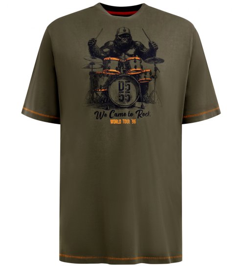 D555 Stockton Gorilla Playing Drums Crew Neck T-Shirt Khaki - Pólók - Nagyméretű pólók - 2XL-14XL