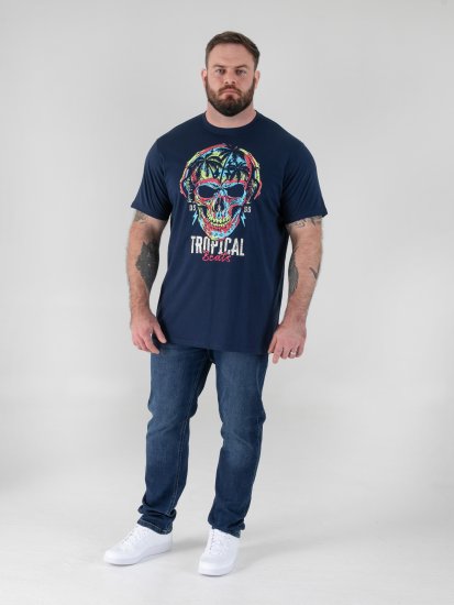 D555 Linton Póló Többszínű Koponyanyomattal Sötétkék - Pólók - Nagyméretű pólók - 2XL-14XL