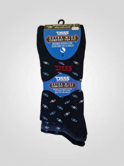 D555 Harold 3 Extra Wide Comfort Fit Socks 3-pack Navy/Denim - Alsónemű & strandruhák - Nagyméretű Alsónemű 2XL-8XL