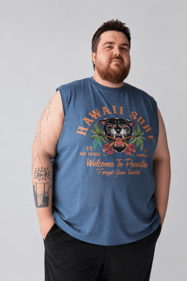 Kam Jeans 5763 Hawaii Surf Vest Vintage Indigo - Pólók - Nagyméretű pólók - 2XL-14XL
