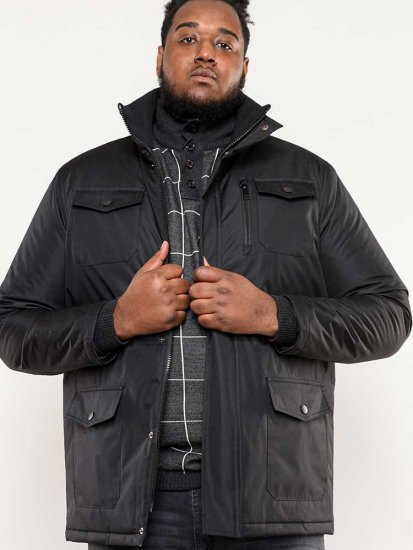 D555 Fargo Five Pocket Jacket With Ribbed Neck and Inner Quilting Black - Kabátok - Nagyméretű Kabátok - 2XL-8XL