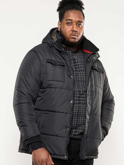 D555 Lonsdale Parka Style Jacket With Embroidery Patch On Sleeve Black - Kabátok - Nagyméretű Kabátok - 2XL-8XL