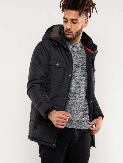D555 Lonsdale Parka Style Jacket With Embroidery Patch On Sleeve Black - Kabátok - Nagyméretű Kabátok - 2XL-8XL