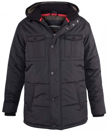 D555 Lonsdale Parka Style Jacket With Embroidery Patch On Sleeve Black - Kabátok - Nagyméretű Kabátok - 2XL-8XL