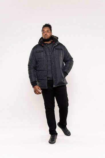 D555 Lonsdale Parka Style Jacket With Embroidery Patch On Sleeve Black - Kabátok - Nagyméretű Kabátok - 2XL-8XL
