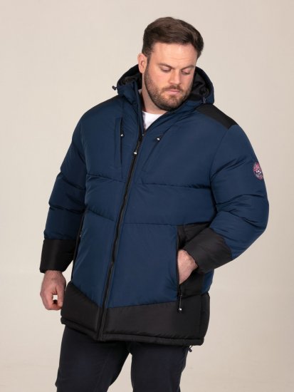 D555 Hank Ripstop Contrast Panelled Padded Hooded Jacket Tengerészkék - Kabátok - Nagyméretű Kabátok - 2XL-8XL