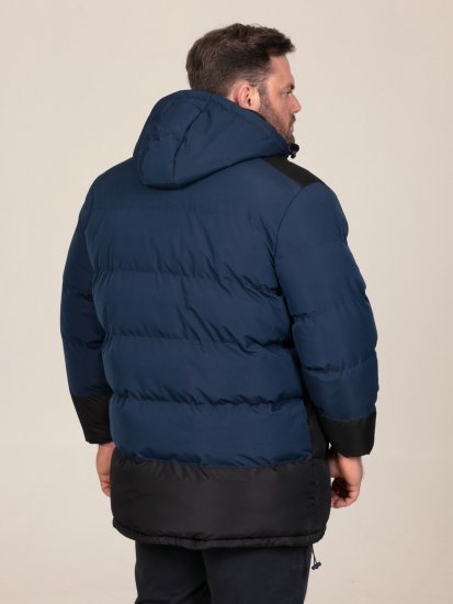 D555 Hank Ripstop Contrast Panelled Padded Hooded Jacket Tengerészkék - Kabátok - Nagyméretű Kabátok - 2XL-8XL