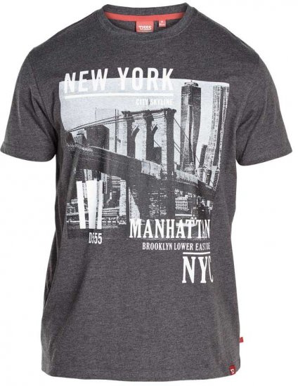 D555 Wesley New York Crew Neck T-Shirt Charcoal - Pólók - Nagyméretű pólók - 2XL-14XL
