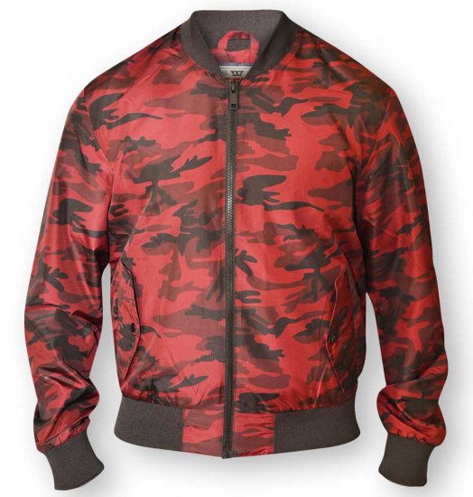 D555 CAMO Lined Camouflage Bomber Jacket Red - Kabátok - Nagyméretű Kabátok - 2XL-8XL