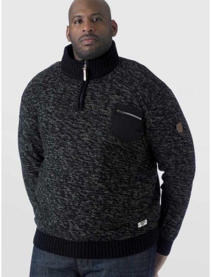 D555 REMINGTON Sweater With Woven Zipper Chest Pocket Black/Charcoal - Pulóverek & kapucnis pulóverek - Pulóverek & Kapucnis pulóver 2XL-12XL