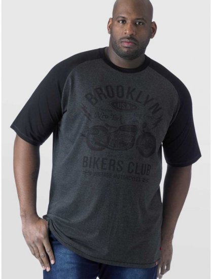 D555 HIRALDO Brooklyn Bikers Club T-Shirt Charcoal/Black - Pólók - Nagyméretű pólók - 2XL-14XL