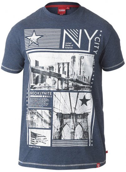 D555 RUEBEN NY City Print T-Shirt Denim - Pólók - Nagyméretű pólók - 2XL-14XL