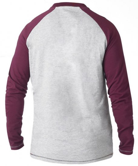 D555 KELTON Long Sleeve Raglan T-Shirt Grey/Burgundy - Pólók - Nagyméretű pólók - 2XL-14XL