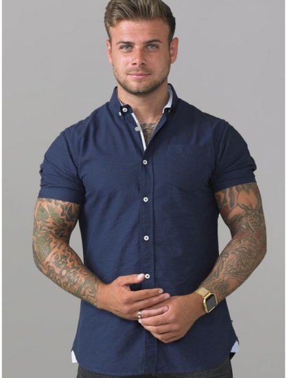 D555 Norman Short Sleeve Oxford Shirt Navy - Ingek - Ingek 2XL-10XL