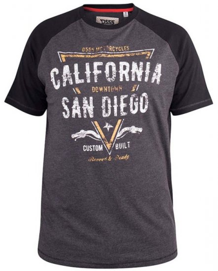 D555 Lismore Raglan Sleeve San Diego Printed T-Shirt Charcoal - Pólók - Nagyméretű pólók - 2XL-14XL