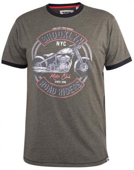 D555 Hereford Brooklyn Motorbike Printed Ringer T-Shirt Khaki - Pólók - Nagyméretű pólók - 2XL-14XL
