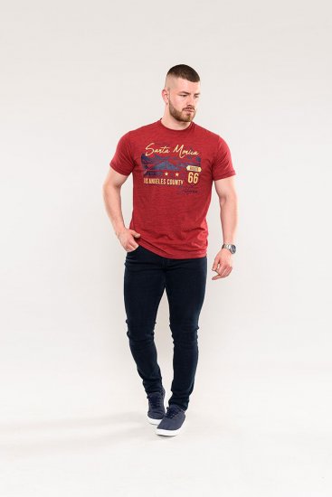 D555 Brisbane Santa Monica Route 66 Printed T-Shirt Red - Pólók - Nagyméretű pólók - 2XL-14XL