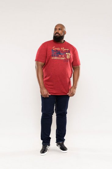 D555 Brisbane Santa Monica Route 66 Printed T-Shirt Red - Pólók - Nagyméretű pólók - 2XL-14XL