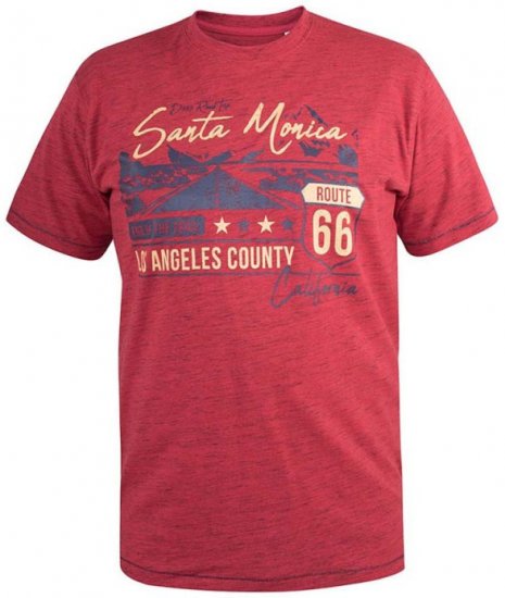 D555 Brisbane Santa Monica Route 66 Printed T-Shirt Red - Pólók - Nagyméretű pólók - 2XL-14XL