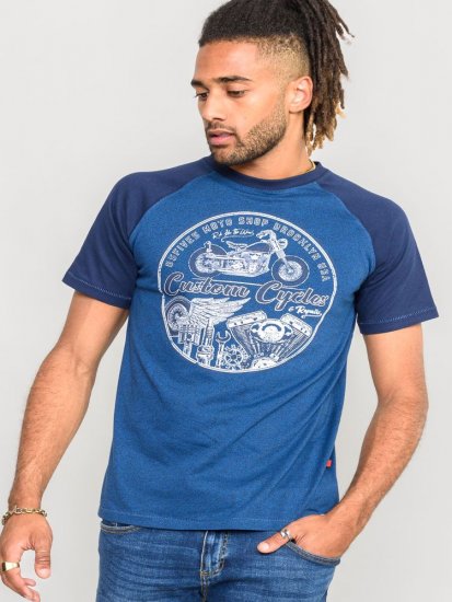 D555 Porter Raglan Sleeve Printed T-Shirt Blue - Pólók - Nagyméretű pólók - 2XL-14XL