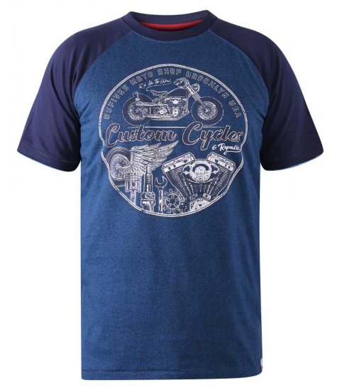 D555 Porter Raglan Sleeve Printed T-Shirt Blue - Pólók - Nagyméretű pólók - 2XL-14XL