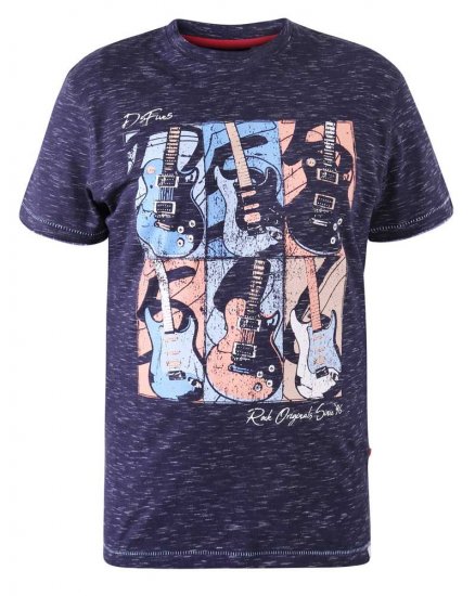 D555 Warner Guitar Printed T-Shirt Navy - Pólók - Nagyméretű pólók - 2XL-14XL