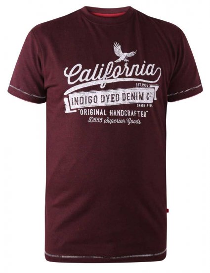 D555 Wharf California Eagle Printed T-Shirt Burgundy - Pólók - Nagyméretű pólók - 2XL-14XL