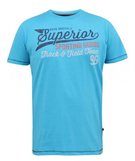 D555 Rushden Superior Printed T-Shirt Turquoise - Pólók - Nagyméretű pólók - 2XL-14XL