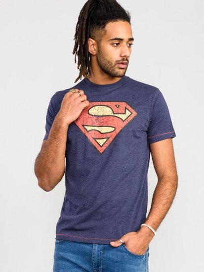 D555 Scampton Official Superman Printed T-Shirt Navy - Pólók - Nagyméretű pólók - 2XL-14XL