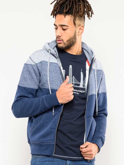D555 Columbus Cut And Sew Panelled Zip Through Hoody Blue - Pulóverek & kapucnis pulóverek - Pulóverek & Kapucnis pulóver 2XL-12XL