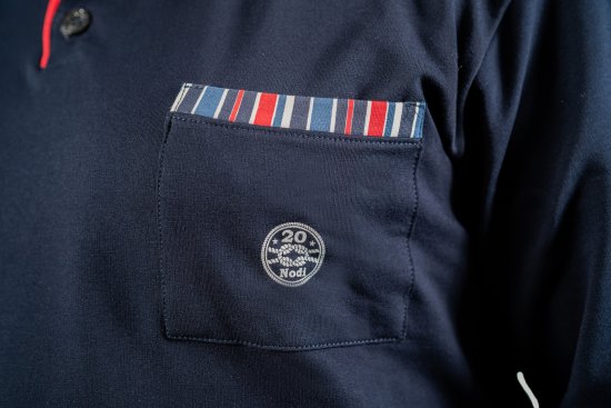 20 Nodi Long Pajamas in Stretch Fleece Cotton with Serafino Collar and Jacket with Pocket and Side Slits Navy - Pizsama/Loungewear - Pizsama 2XL-10XL