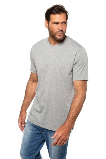 JP1880 702415 V-nyakú póló Szürke melírozott - Pólók - Nagyméretű pólók - 2XL-14XL