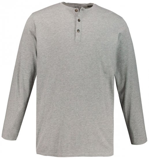 JP1880 702555 Hosszú ujjú Henley póló Szürke melírozott - Pólók - Nagyméretű pólók - 2XL-14XL