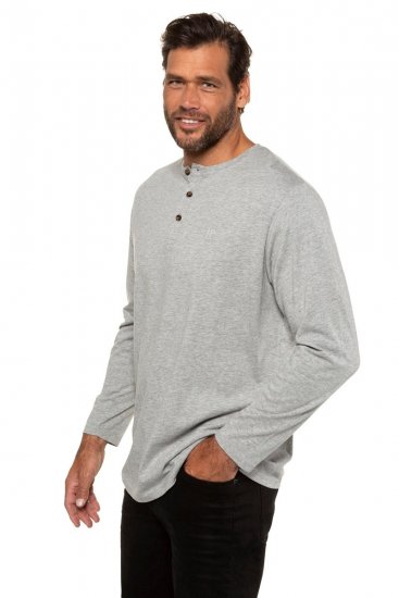 JP1880 702555 Hosszú ujjú Henley póló Szürke melírozott - Pólók - Nagyméretű pólók - 2XL-14XL