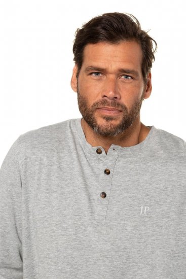 JP1880 702555 Hosszú ujjú Henley póló Szürke melírozott - Pólók - Nagyméretű pólók - 2XL-14XL