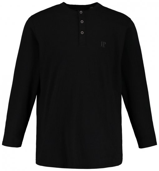JP1880 702555 Hosszú ujjú Henley póló Fekete - Pólók - Nagyméretű pólók - 2XL-14XL