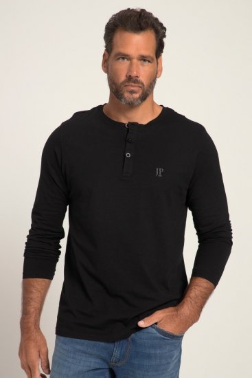 JP1880 702555 Hosszú ujjú Henley póló Fekete - Pólók - Nagyméretű pólók - 2XL-14XL