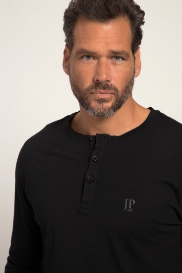 JP1880 702555 Hosszú ujjú Henley póló Fekete - Pólók - Nagyméretű pólók - 2XL-14XL