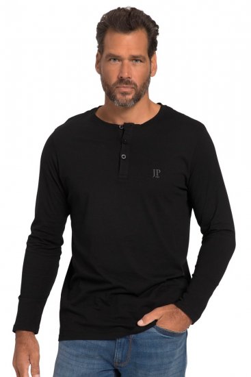 JP1880 702555 Hosszú ujjú Henley póló Fekete - Pólók - Nagyméretű pólók - 2XL-14XL
