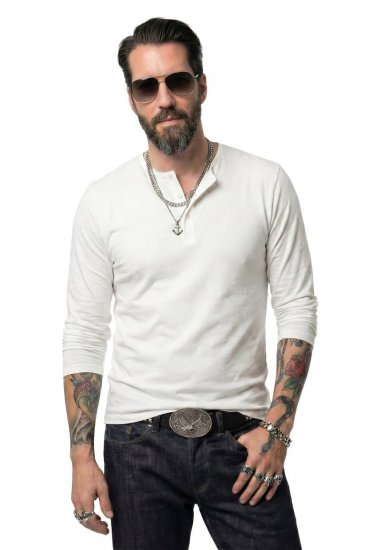 JP1880 702555 Hosszú ujjú Henley póló Fehér - Pólók - Nagyméretű pólók - 2XL-14XL