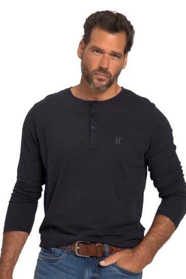JP1880 702555 Hosszú ujjú Henley póló Sötétkék - Pólók - Nagyméretű pólók - 2XL-14XL