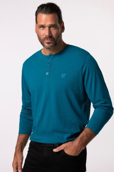 JP1880 Henley T-shirt Long Sleeve Blue - Pólók - Nagyméretű pólók - 2XL-14XL