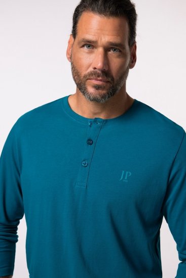 JP1880 Henley T-shirt Long Sleeve Blue - Pólók - Nagyméretű pólók - 2XL-14XL