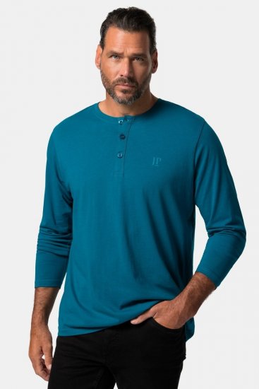 JP1880 Henley T-shirt Long Sleeve Blue - Pólók - Nagyméretű pólók - 2XL-14XL
