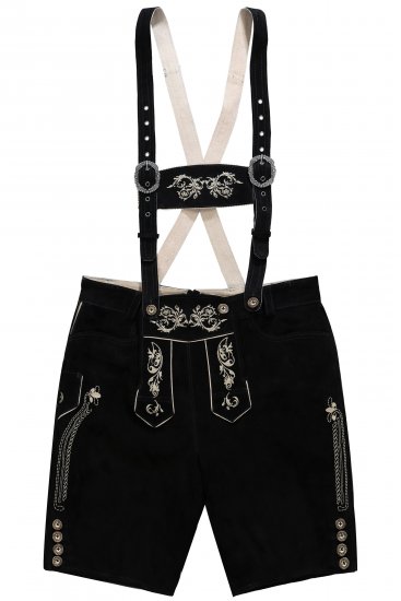 JP1880 Genuine Leather Traditional Lederhosen Shorts Black - Rövidnadrág - Nagyméretű Rövidnadrág W40-W60