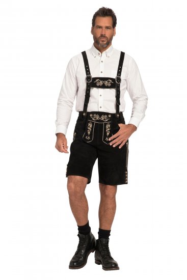 JP1880 Genuine Leather Traditional Lederhosen Shorts Black - Rövidnadrág - Nagyméretű Rövidnadrág W40-W60