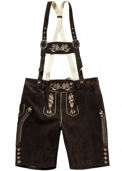 JP1880 Genuine Leather Traditional Lederhosen Shorts Brown - Rövidnadrág - Nagyméretű Rövidnadrág W40-W60