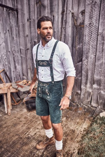 JP1880 Genuine Leather Traditional Lederhosen Shorts Green - Rövidnadrág - Nagyméretű Rövidnadrág W40-W60