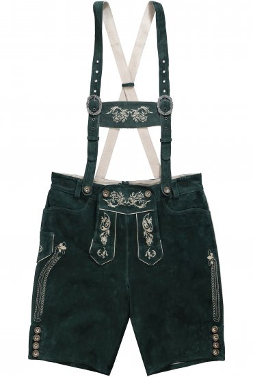 JP1880 Genuine Leather Traditional Lederhosen Shorts Green - Rövidnadrág - Nagyméretű Rövidnadrág W40-W60